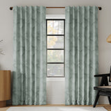 Coppa Leaf Motif Magnetic Closure 100% Blackout Back Tab Curtain Panel in Sage Green