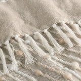 Damara Slub Stripe Tasseled Cotton Blend Throw in Mushroom