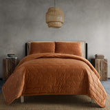 Malone Luxe Channeled Velvet Quilt Set in Dusty Terracotta, Set of 3
