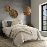 Damara Slub Stripe Tasseled Cotton Blend Throw in Mushroom