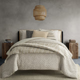 Damara Slub Stripe Tasseled Cotton Blend Throw in Mushroom