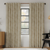 Coppa Leaf Motif Magnetic Closure 100% Blackout Back Tab Curtain Panel in Taupe