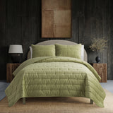 Malone Luxe Channeled Velvet Quilt Set in Sage Green, Set of 3