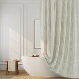 Ediz Geometric Blocks Buttonhole Shower Curtain in Taupe
