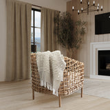 Damara Slub Stripe Tasseled Cotton Blend Throw in Mushroom