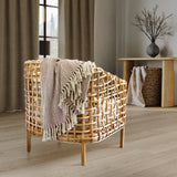 Anella Chevron Stripe Tasseled Cotton Rich Throw in Nutshell