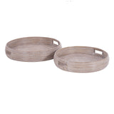 Nami Whitewashed Rattan Round Trays Set of 2