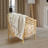 Olema Loose Weave Tasseled Linen Blend Throw in Cream