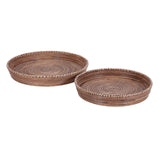 Piro Crosshatch Rattan Round Trays Set of 2